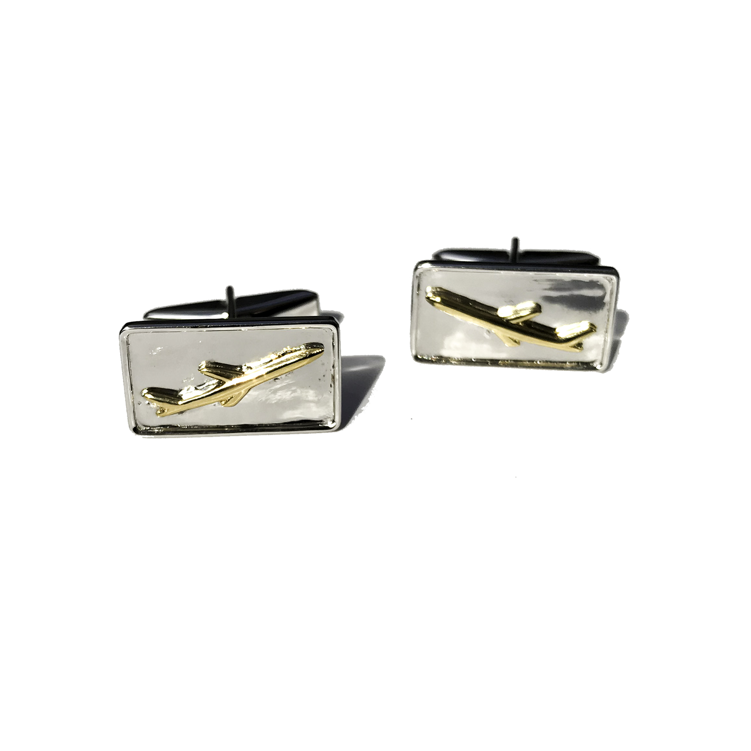 Airliner children's cufflinks in sterling silver with golden jet