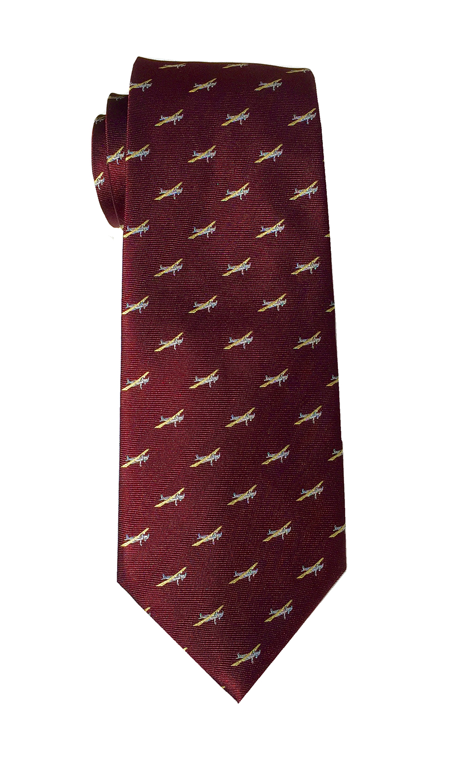 Piper Cub airplane tie in burgundy