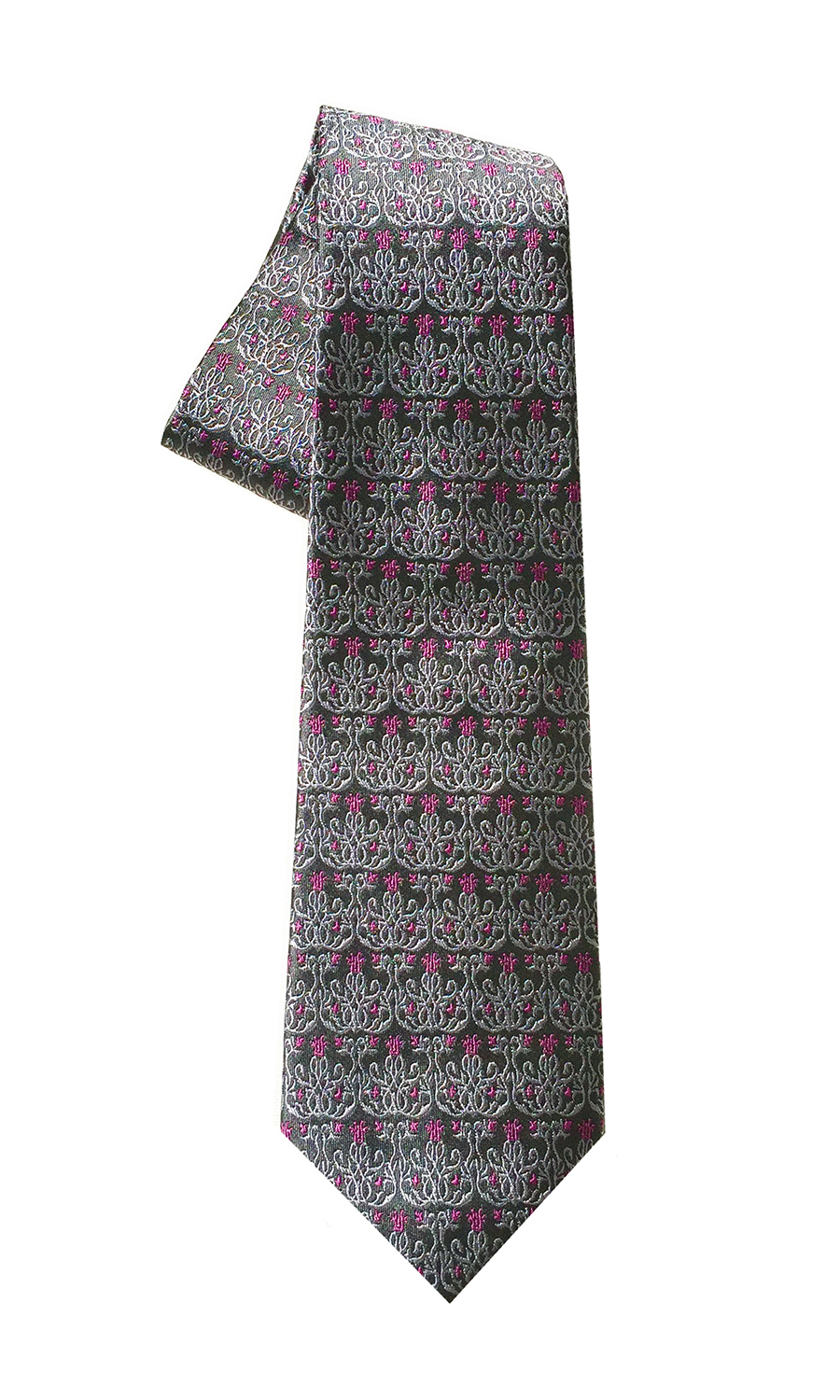 Victor Bravo tie in grey and magenta (slim)