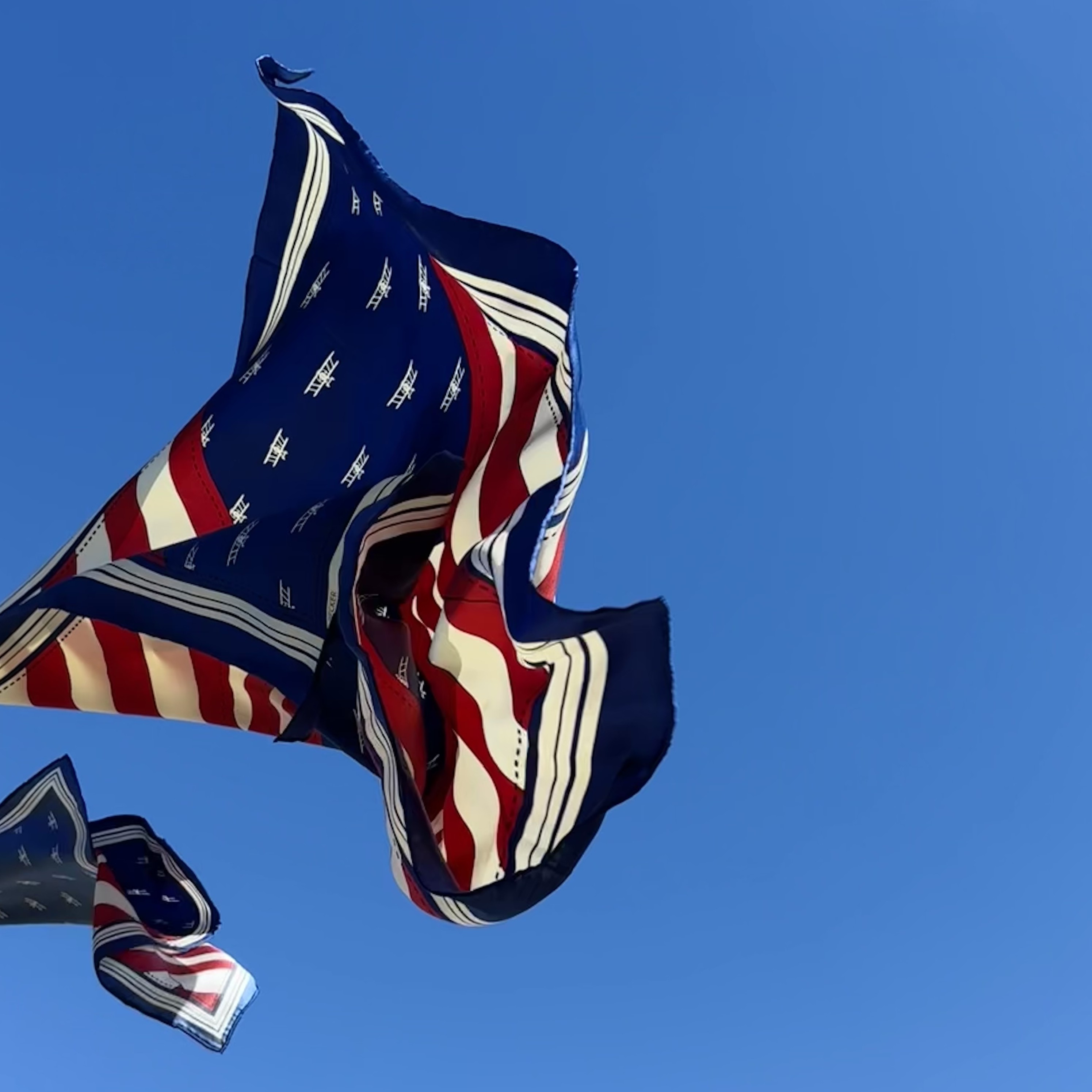 biplane silk scarf in red white and blue