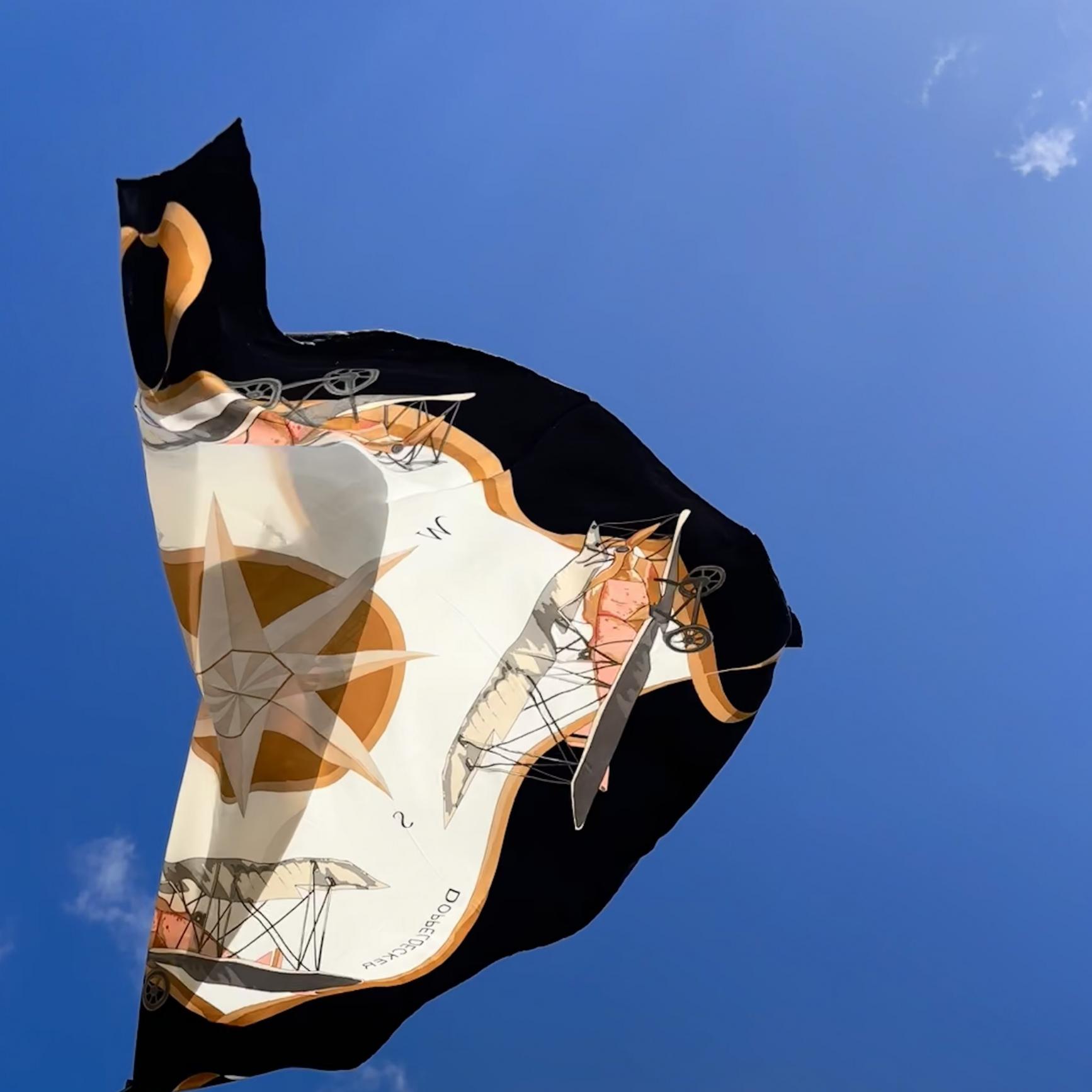 Biplane silk scarf compass design